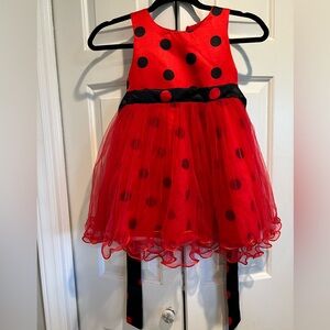 CUTE🐞LADYBUG DRESS ! Sleeveless, Bright Red w Black Dots, Layered Skirt & Belt